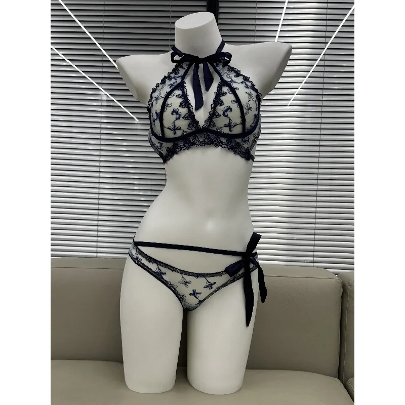 Women's Embroidered Ribbon Bow Bralette & Panty Set, Butterfly Mambo Pure Desire Wireless Comfort Bra for Daily Wear MOYISU Sexy thumbnail 5