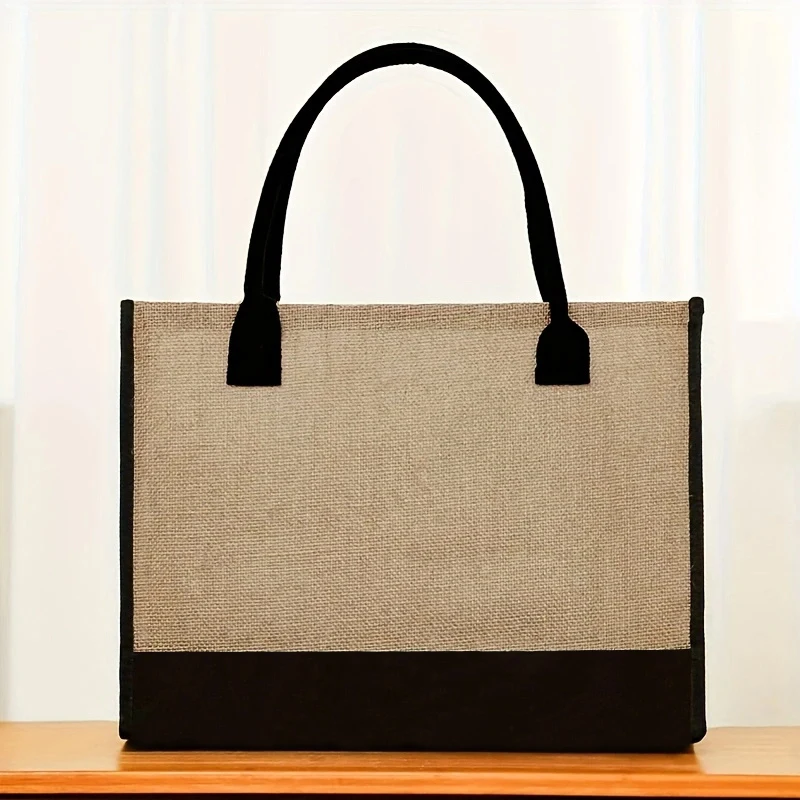 Men's large-capacity tote bag, letter-style jute shopping bag, travel storage bag thumbnail 2