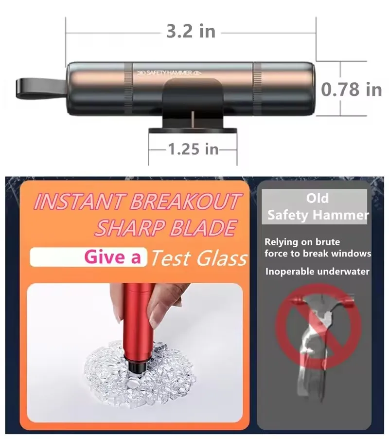 Car Safety Hammer Emergency Glass Breaker Seat Belt Cutter High Hardness Tungsten Steel 2in1 Rescue Tool Auto Accessories thumbnail 4