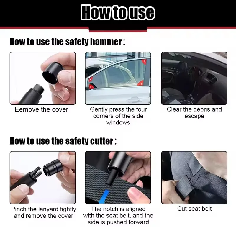 Car Safety Hammer Emergency Glass Breaker Seat Belt Cutter High Hardness Tungsten Steel 2in1 Rescue Tool Auto Accessories thumbnail 3