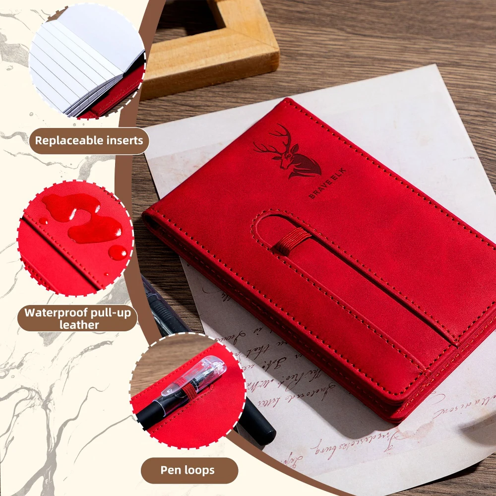 A7 Leather Cover Horizontal Line Planner Pocket-Sized Sticky Notebook with Pen for Business Diary Memo Office School Stationery thumbnail 3