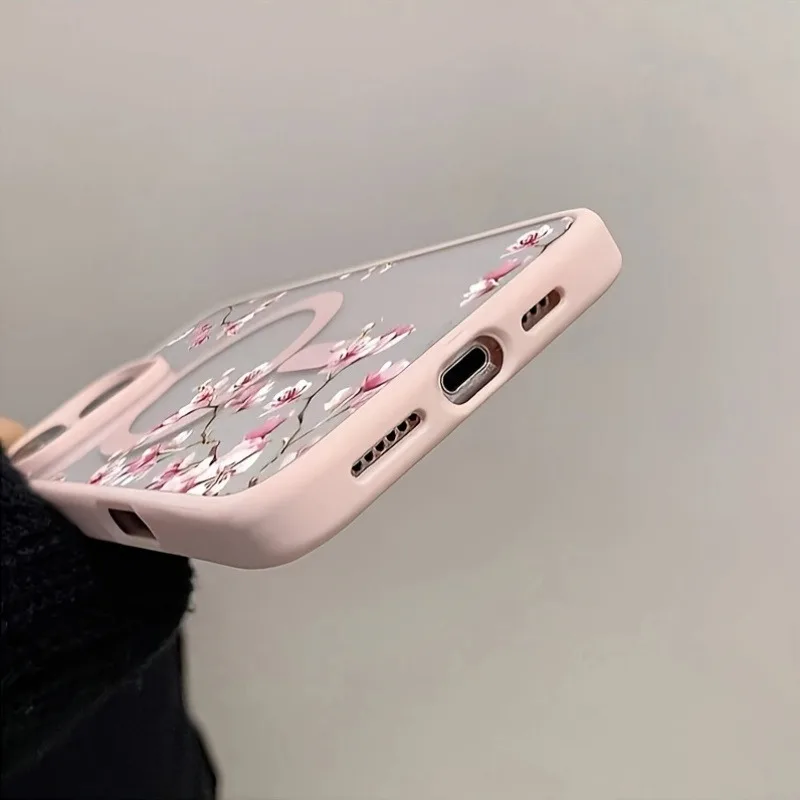 Pink Cherry Elegant Floral Background Design Magnetic Phone Case For iPhone 17 16 15 14 13 12 Pro Max 11 16 Plus 16E 17Air Cover thumbnail 5