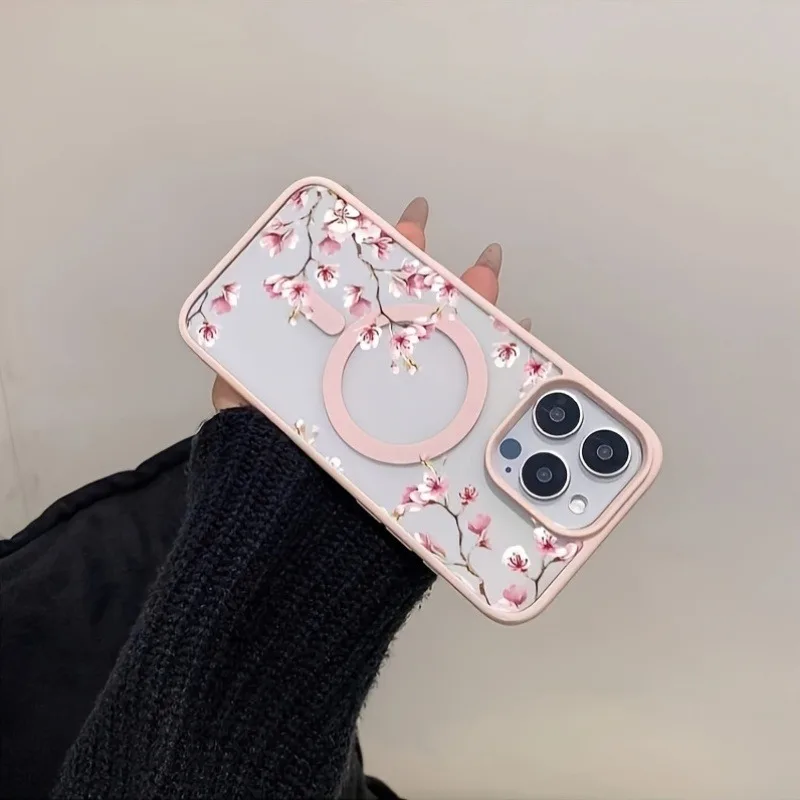 Pink Cherry Elegant Floral Background Design Magnetic Phone Case For iPhone 17 16 15 14 13 12 Pro Max 11 16 Plus 16E 17Air Cover thumbnail 4