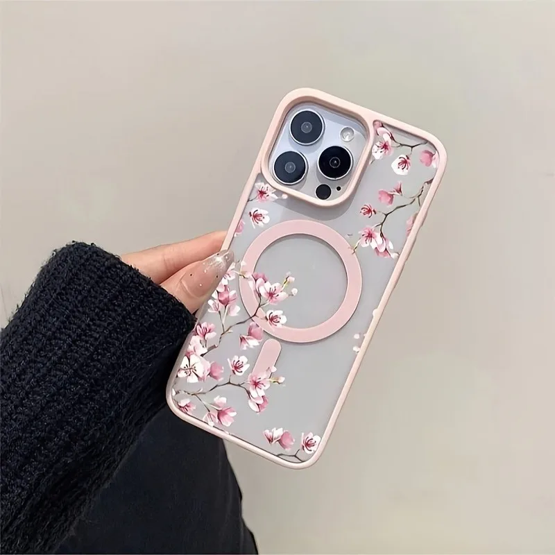 Pink Cherry Elegant Floral Background Design Magnetic Phone Case For iPhone 17 16 15 14 13 12 Pro Max 11 16 Plus 16E 17Air Cover thumbnail 3