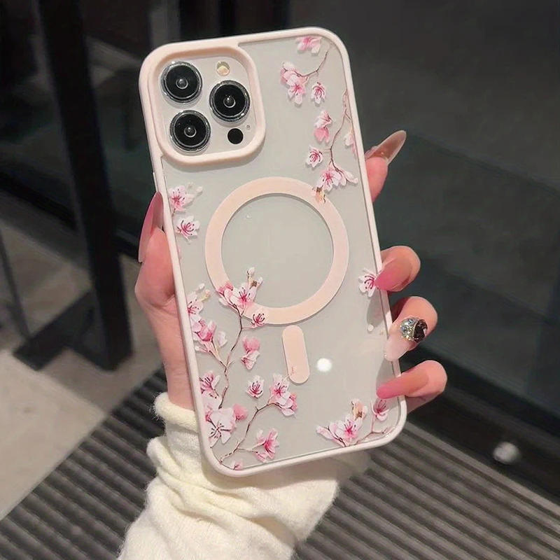 Pink Cherry Elegant Floral Background Design Magnetic Phone Case For iPhone 17 16 15 14 13 12 Pro Max 11 16 Plus 16E 17Air Cover thumbnail 6