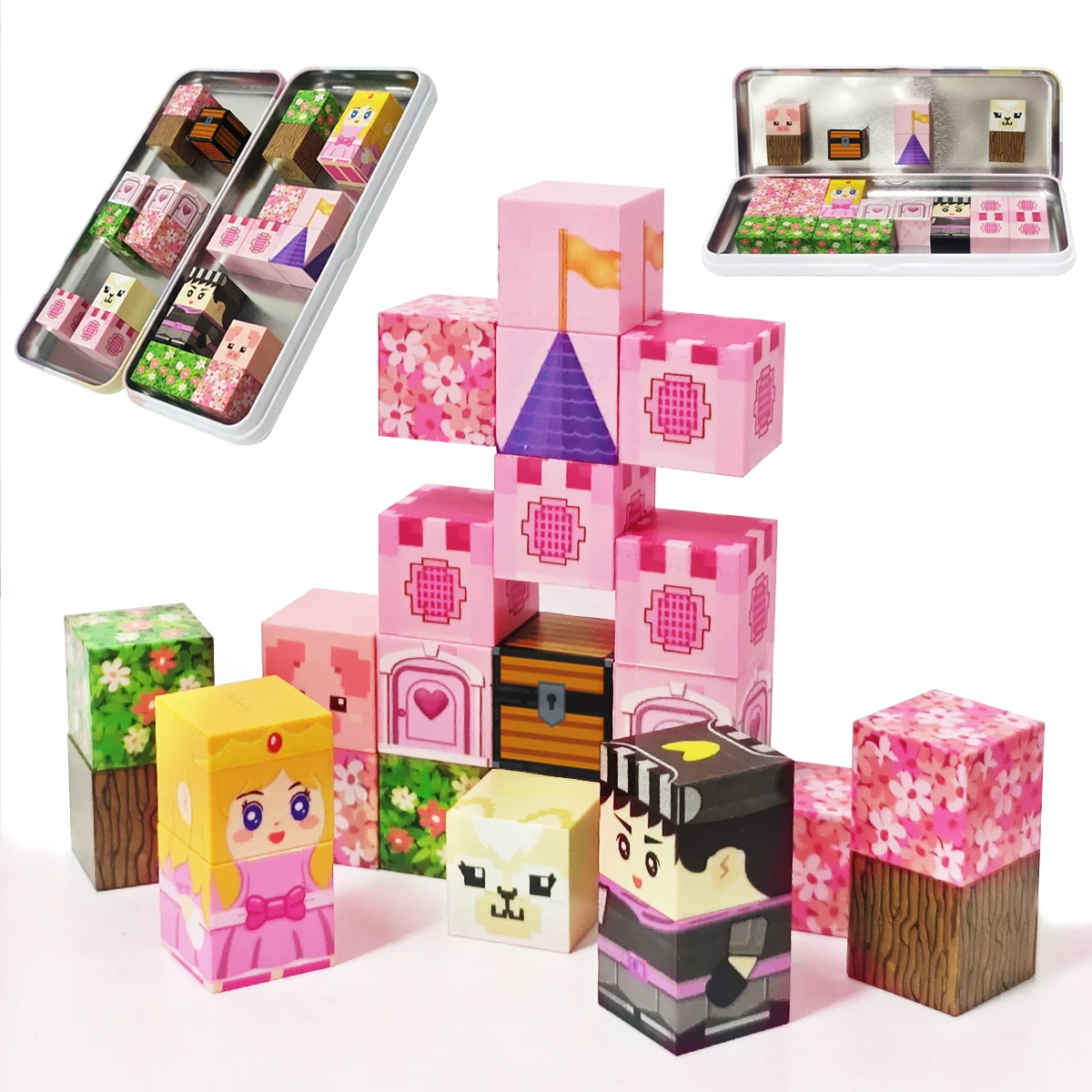 Magnet Toy, 27PCS Cherry Castle Magnetic Building Block Cubes, Magnet Tiles, Ideal Christmas Birthday Gift