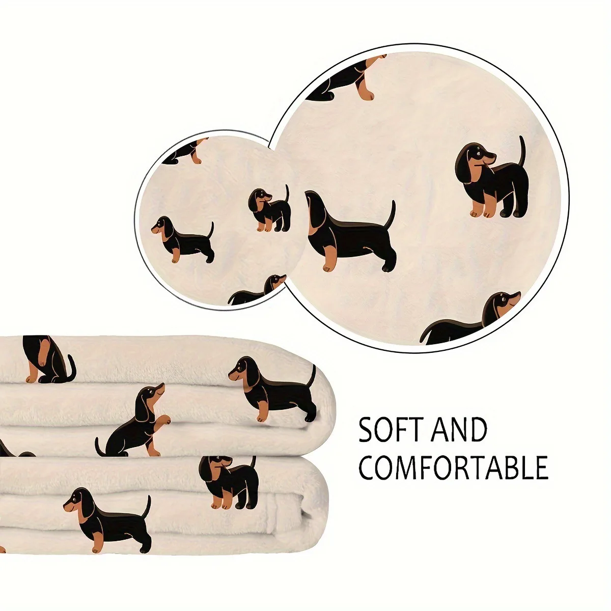 VIKAMA Cute Dachshund Blanket, Soft And Skin-Friendly Flannel Cartoon Printed Blanket, Sofa, Bedroom, Dormitory, Nap Blanket thumbnail 4