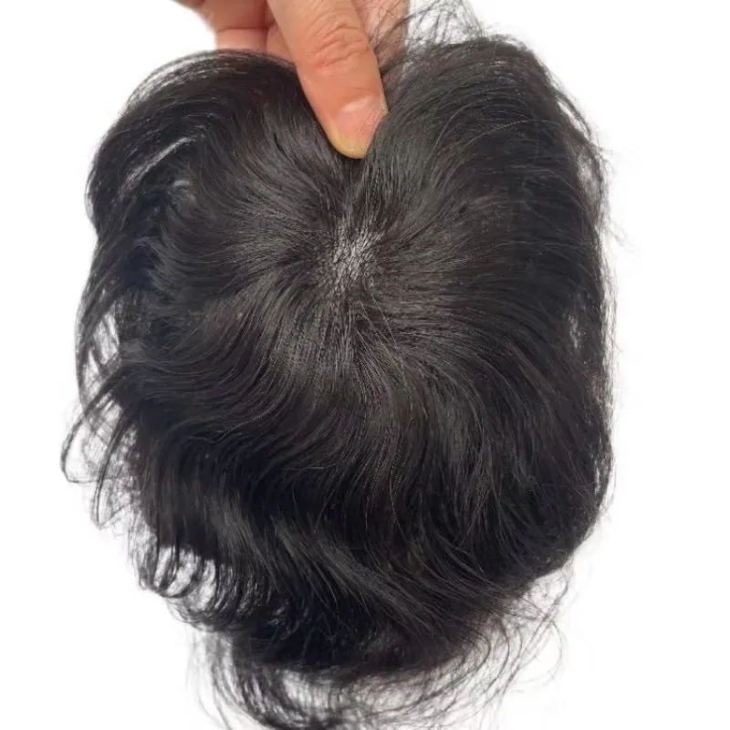 Thin Skin PU Bald Spot European Hair Patches Toupee for Men Dia. 8cm Hair Piece Glue On Hair Replacement System thumbnail 4