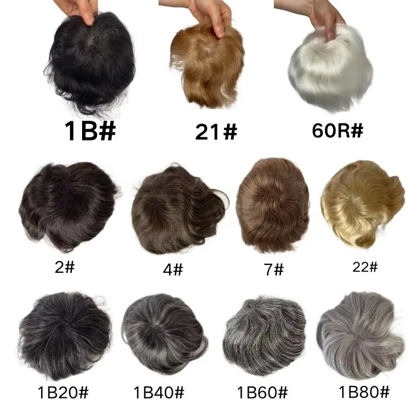 Thin Skin PU Bald Spot European Hair Patches Toupee for Men Dia. 8cm Hair Piece Glue On Hair Replacement System thumbnail 6