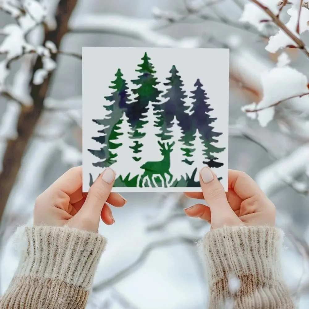 16pcs Pine Tree Stencil 6x6inch Forest Tall Fir Pine Template with Paint Brush Reusable Christmas Trees Stencils Wall Art Tree thumbnail 3
