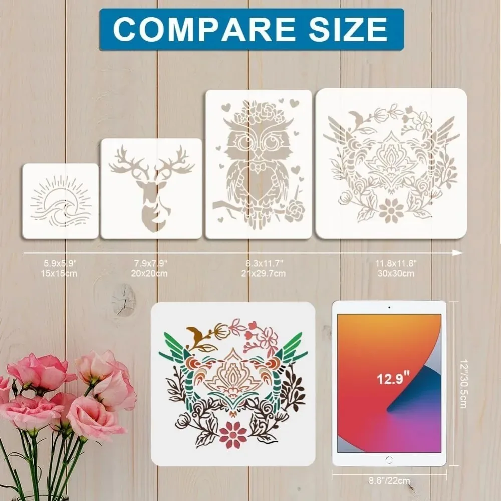 16pcs Pine Tree Stencil 6x6inch Forest Tall Fir Pine Template with Paint Brush Reusable Christmas Trees Stencils Wall Art Tree thumbnail 4