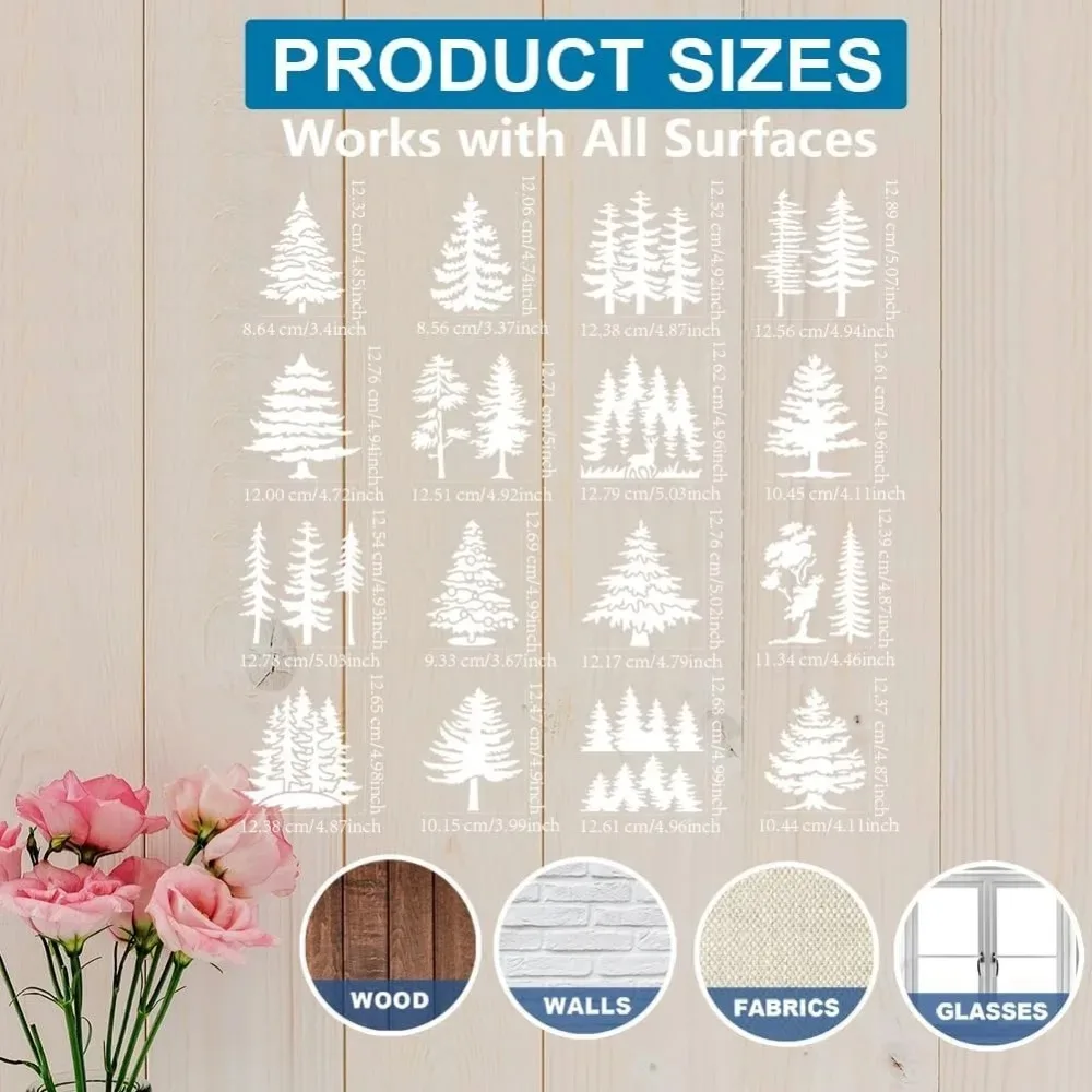 16pcs Pine Tree Stencil 6x6inch Forest Tall Fir Pine Template with Paint Brush Reusable Christmas Trees Stencils Wall Art Tree thumbnail 5