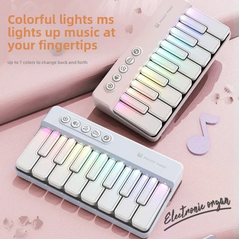 Childrens Mini 7-Key Multifunctional Electronic Keyboard Piano Seven Color Light Portable Instruments Educational Toys for Kids thumbnail 5