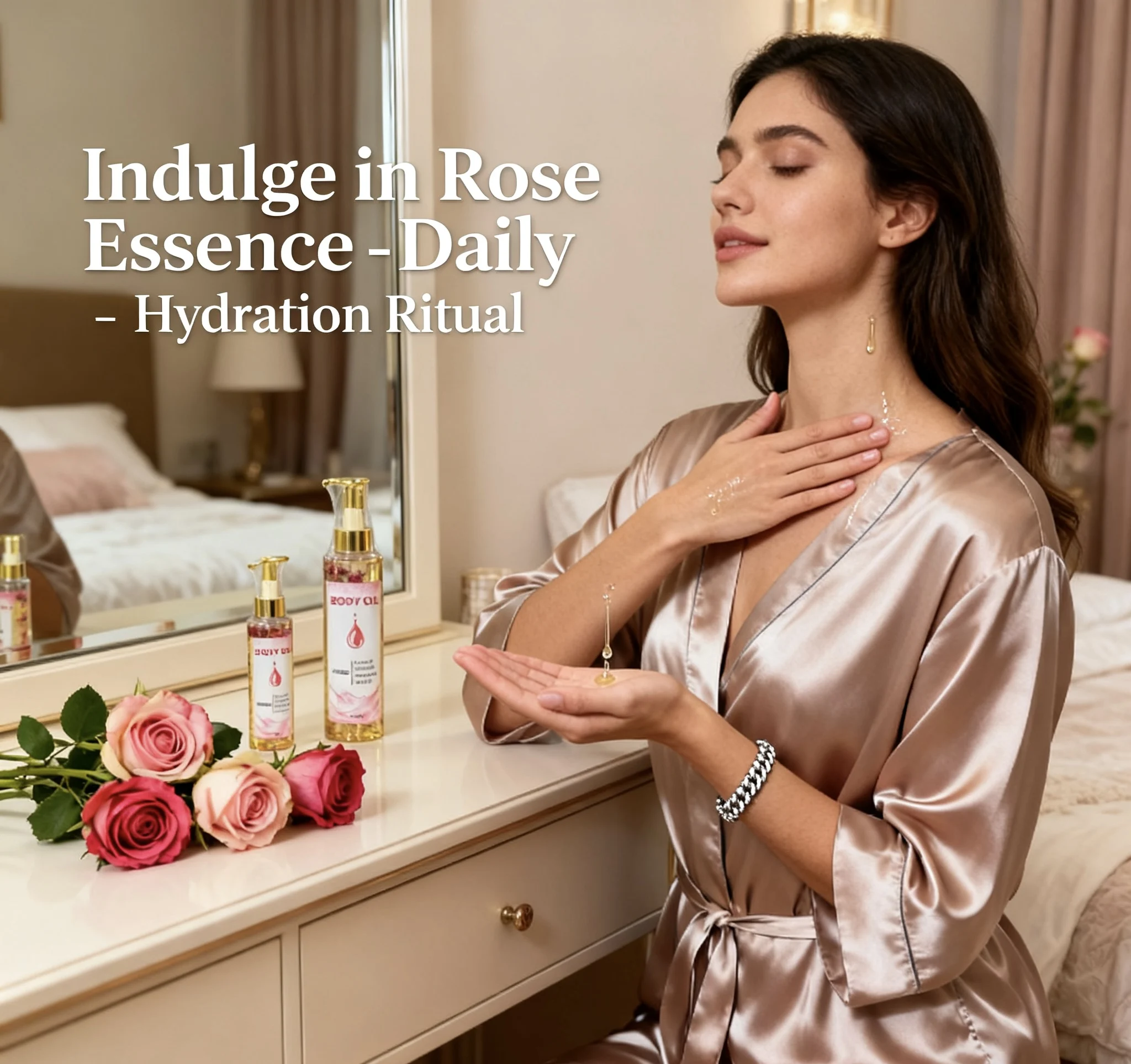 Rose Body Oil nourishes skin with vitamin E & coconut oil to improve roughness dryness providing moisturizing soothing benefits thumbnail 3