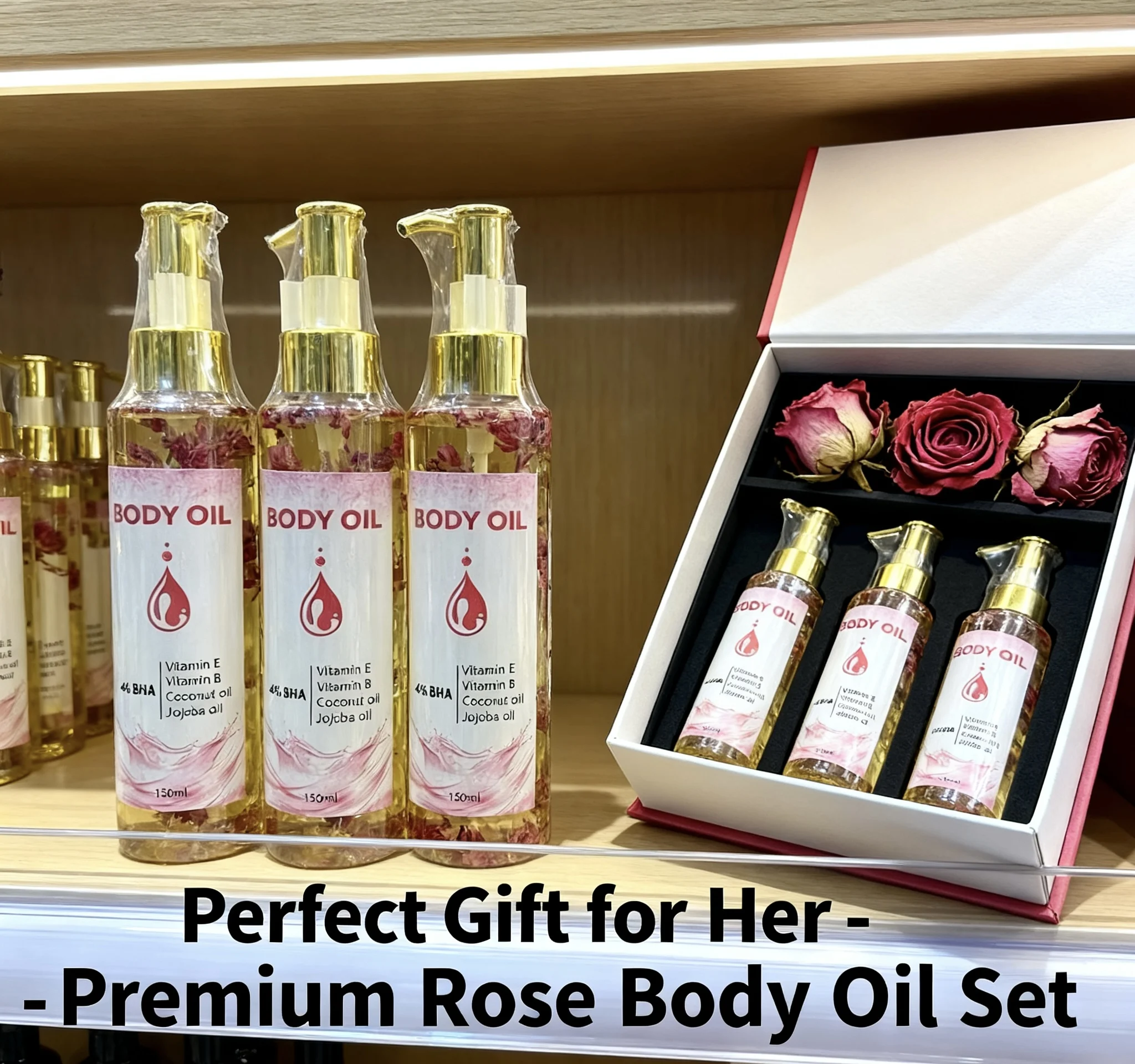 Rose Body Oil nourishes skin with vitamin E & coconut oil to improve roughness dryness providing moisturizing soothing benefits thumbnail 4