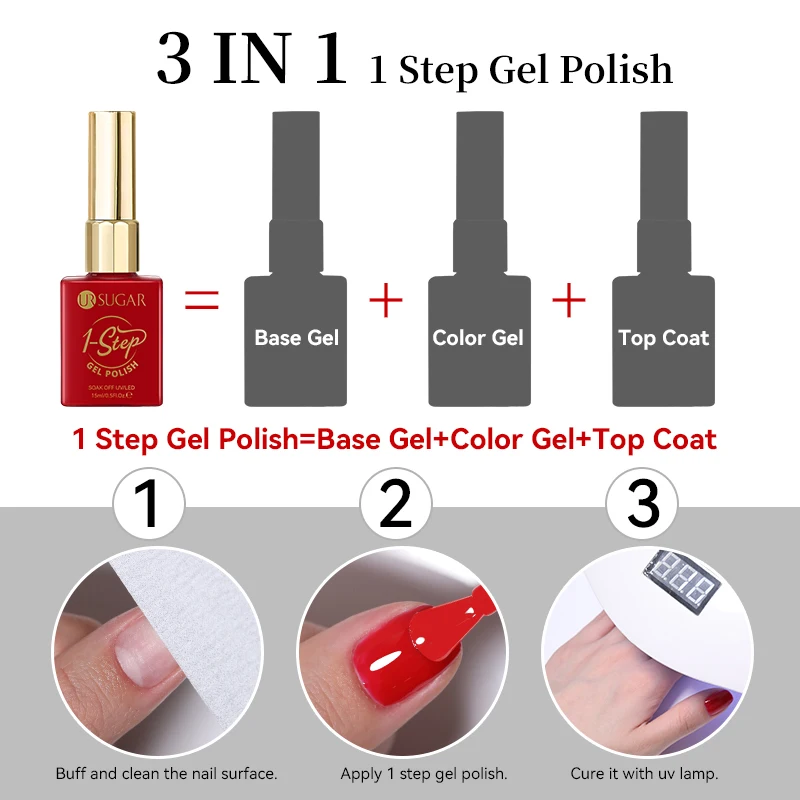 UR SUGAR 15ml 1 Step Gel Polish 3 IN 1 Gel Red Color Soak Off LED UV Gel Nail Varnishes No Need Base Top Gel Nail Art Manicure thumbnail 5