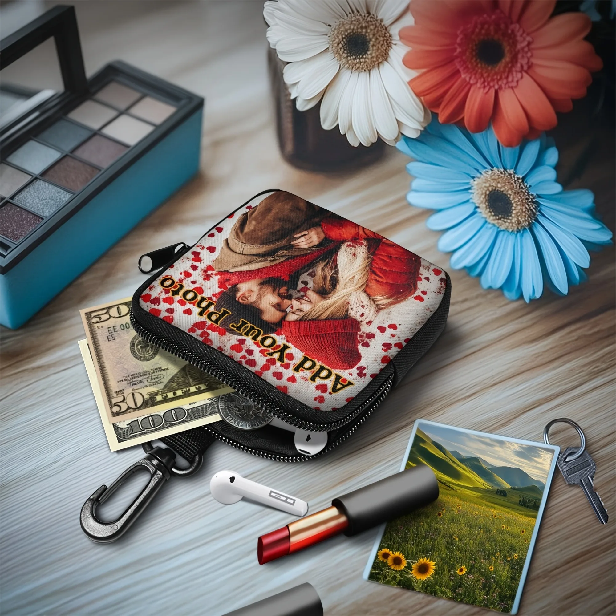Custom Photo Coin Bag Mini Earphone Pouch Coin Purses Unique Photo Design Travel Accessories Hanging Wallets Gifts Christmas thumbnail 3