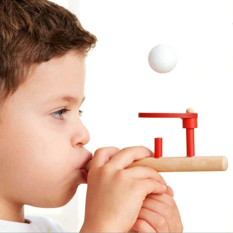 Wooden Balance Blowing Toys Blowing Pipe Whistles Balls Toys Floating Blow Pipe Balls Game Balanced Scientific Experiments TMZ thumbnail 2