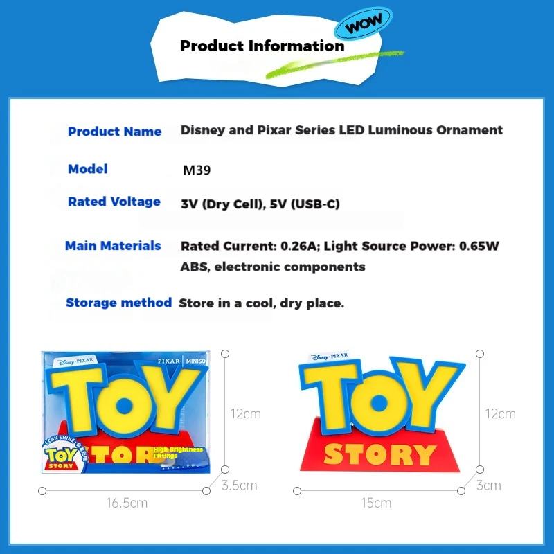 New Disney Toy Story 3d Logo Night Light Led Luminous Ornament Desktop Decoration Character Model Cartoon Party Birthday Gift thumbnail 6