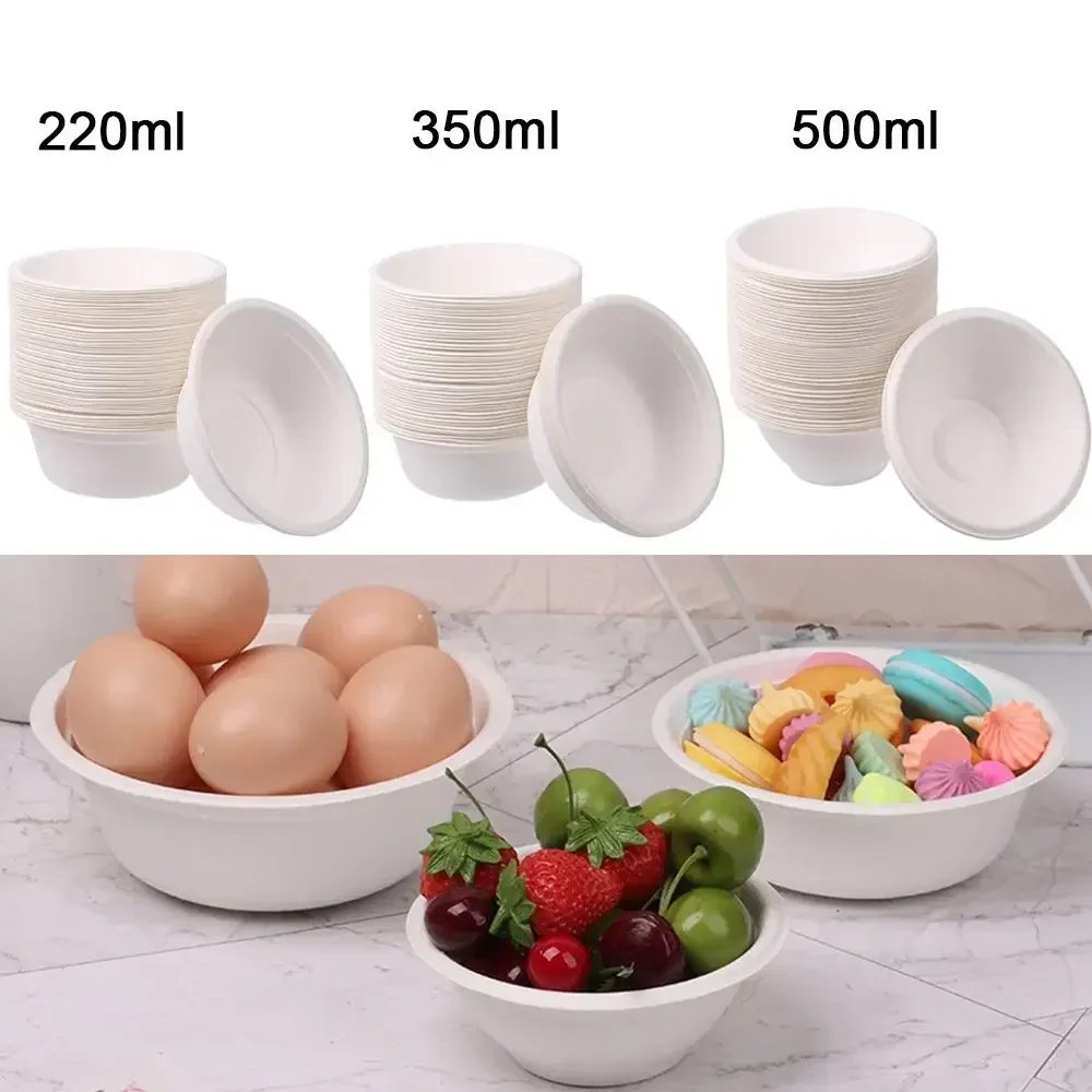 W 50PCS/Pack 220/350/500ml Disposable Dinnerware ECO-Friendly White Paper Bowl Disposable Tableware Outdoor Party Dining Supply thumbnail 2