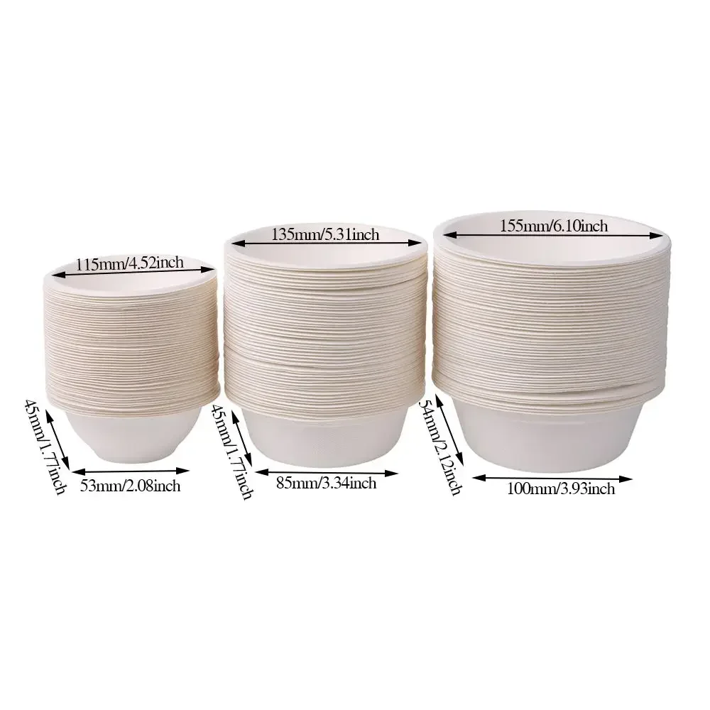 W 50PCS/Pack 220/350/500ml Disposable Dinnerware ECO-Friendly White Paper Bowl Disposable Tableware Outdoor Party Dining Supply thumbnail 5