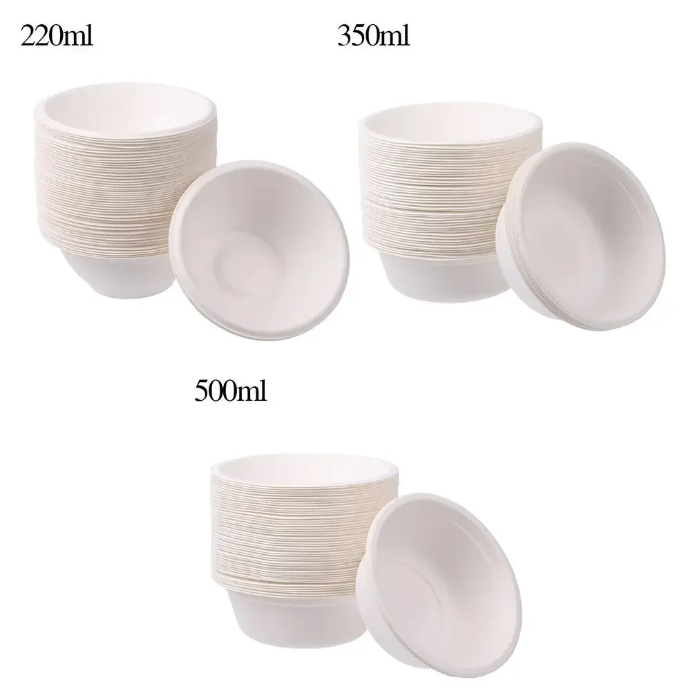 W 50PCS/Pack 220/350/500ml Disposable Dinnerware ECO-Friendly White Paper Bowl Disposable Tableware Outdoor Party Dining Supply thumbnail 6