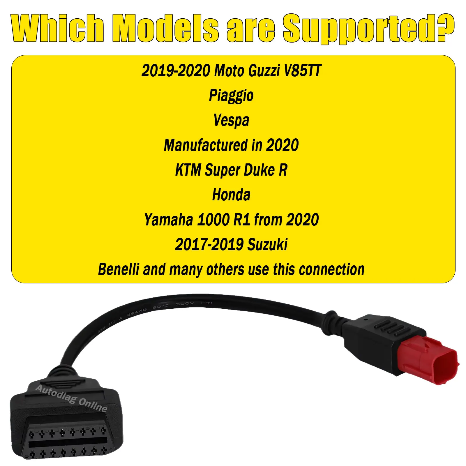 For HONDA 4/6 Pin Motorcycle OBD2 Connector Cable for Benelli/Suzuki/KTM/MOTO GUZZI/Vespa/Yamaha/Piaggio OBD2 Diagnostic Cable thumbnail 2