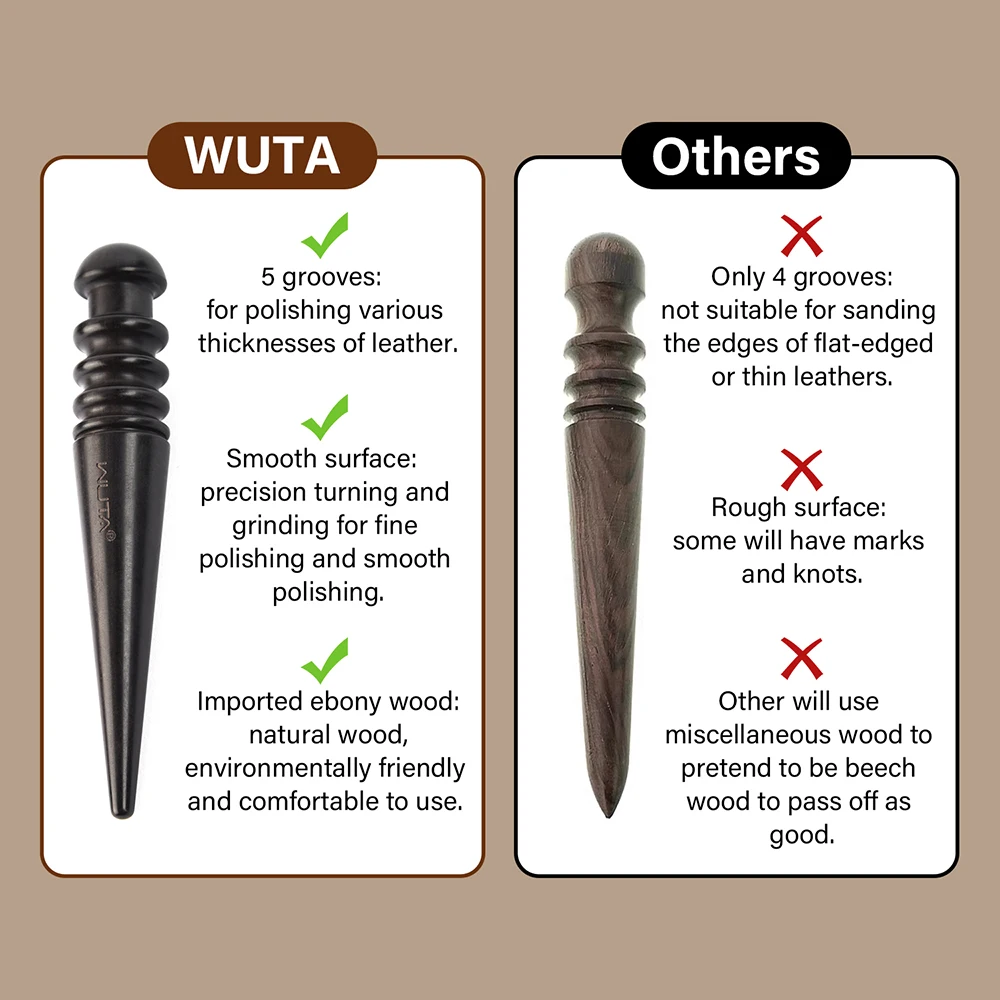 WUTA 1PC Pro Leather Edge Burnisher High Density Ebony Black Wood Slicker Upgrade Burnishing & Polishing DIY Leather Craft Tools thumbnail 4