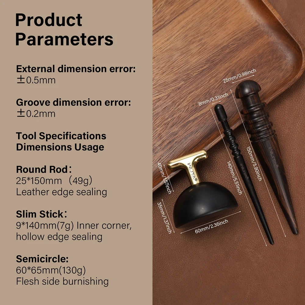 WUTA 1PC Pro Leather Edge Burnisher High Density Ebony Black Wood Slicker Upgrade Burnishing & Polishing DIY Leather Craft Tools thumbnail 2