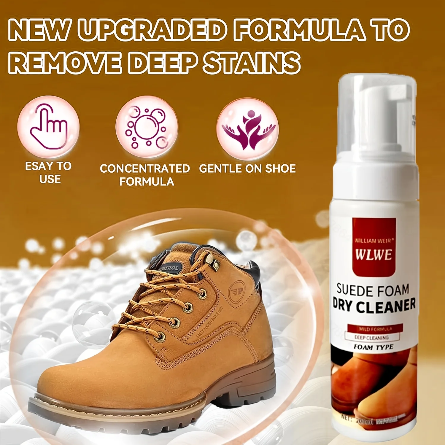 Foam Cleaner Suede And Cowhide Shoe Care Kit Residue-Free Formula For Snow Boots Knit Shoes Canvas Sneakers Sports Shoe Cleaner thumbnail 3