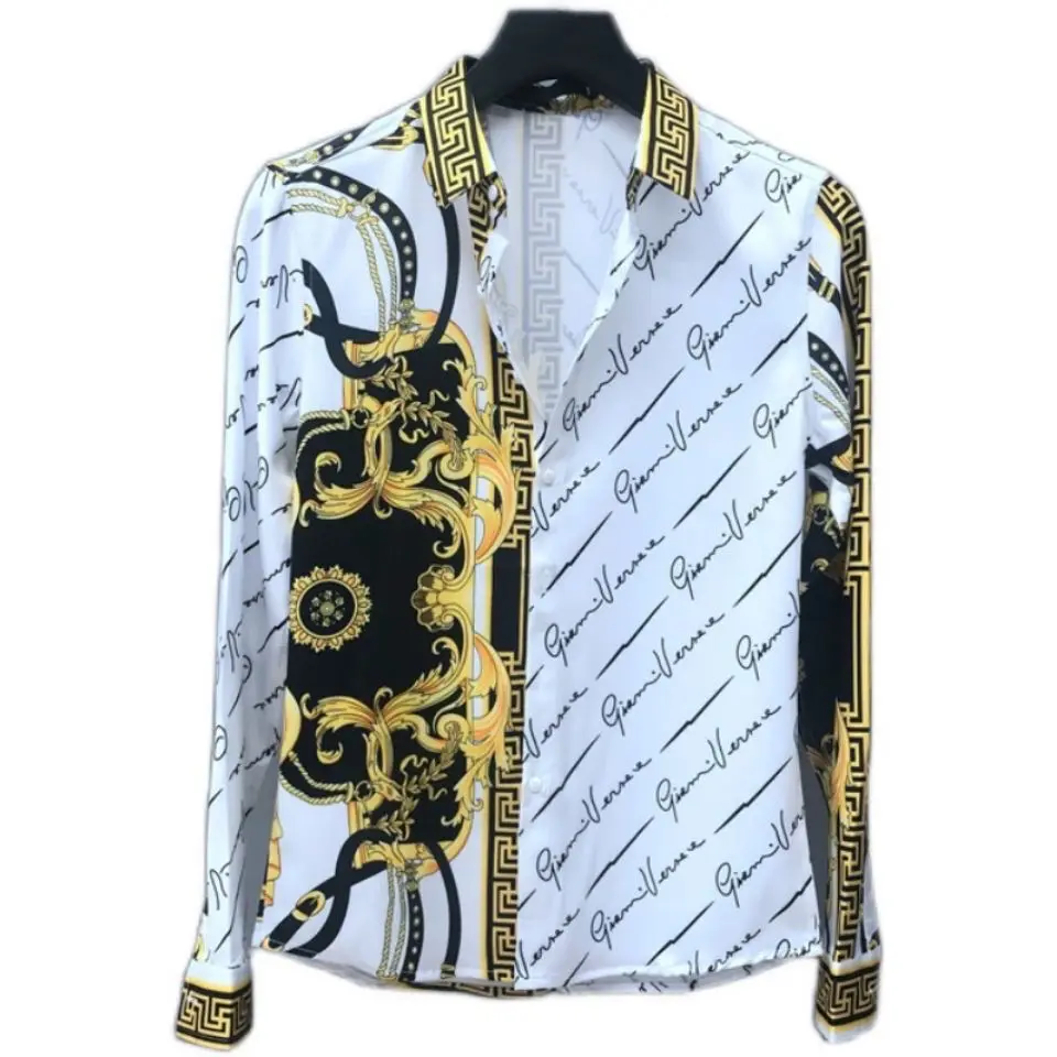 European Men's Spring And Autumn Long Sleeved Shirt, European And American Royal Court Style Retro Fashion Casual Print Lining thumbnail 5