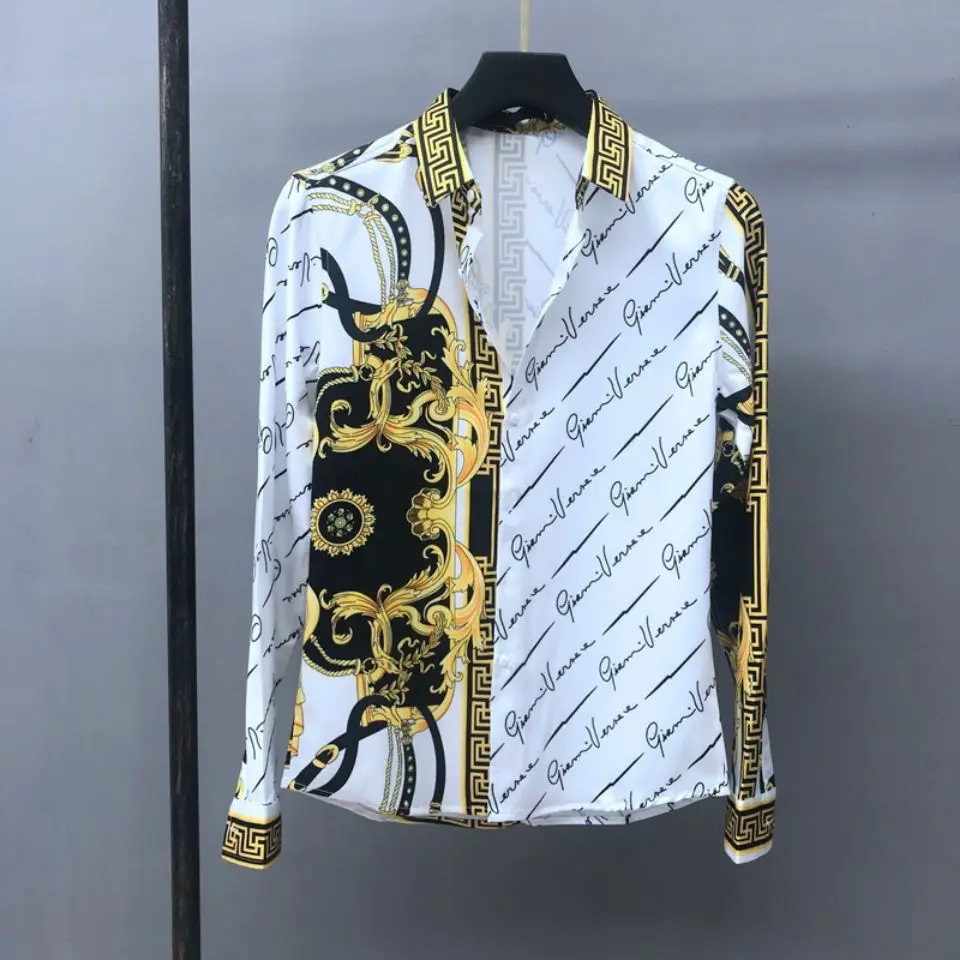 European Men's Spring And Autumn Long Sleeved Shirt, European And American Royal Court Style Retro Fashion Casual Print Lining thumbnail 3