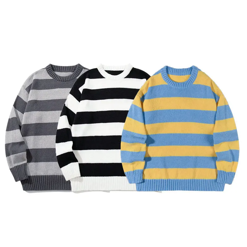 André Men's American Retro Striped Loose Long Sleeve round Neck Knitted Sweater Couple Matching Casual Polyester Fiber thumbnail 4