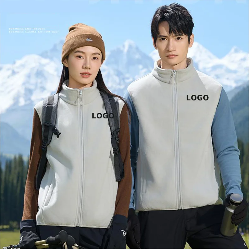 Custom Printing Logo Fashion Men Casual Jacket Fashionable Warm Down Vest loose Fit Sleeveless Thicken Stand Collar Vest Jacket thumbnail 4
