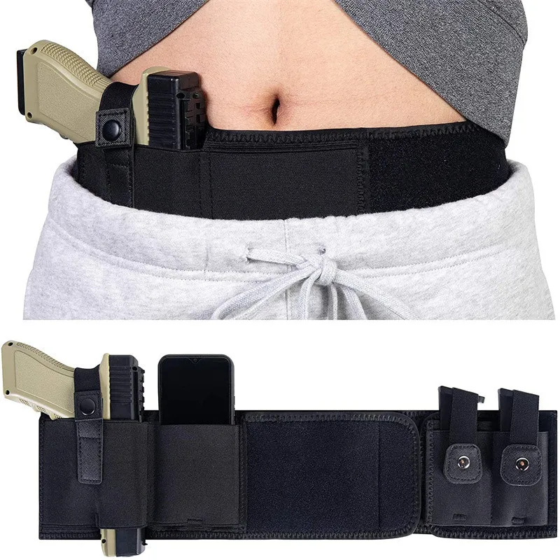 Belly Band Gun Holster Concealed Carry Waist Band Pistol Holster Pouch Magazine Holder Belt EDC Organizer for Outdoor Hunting