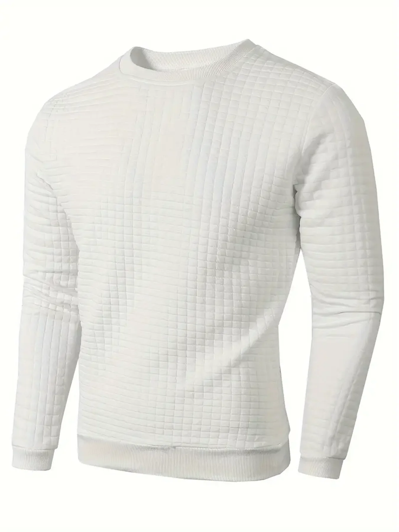 Autumn Men's Crew Neck Pullover Solid Color Casual Jacquard Check Sweatshirt Long Sleeve Warm Slim Sweaters Knitted Streetwear thumbnail 3