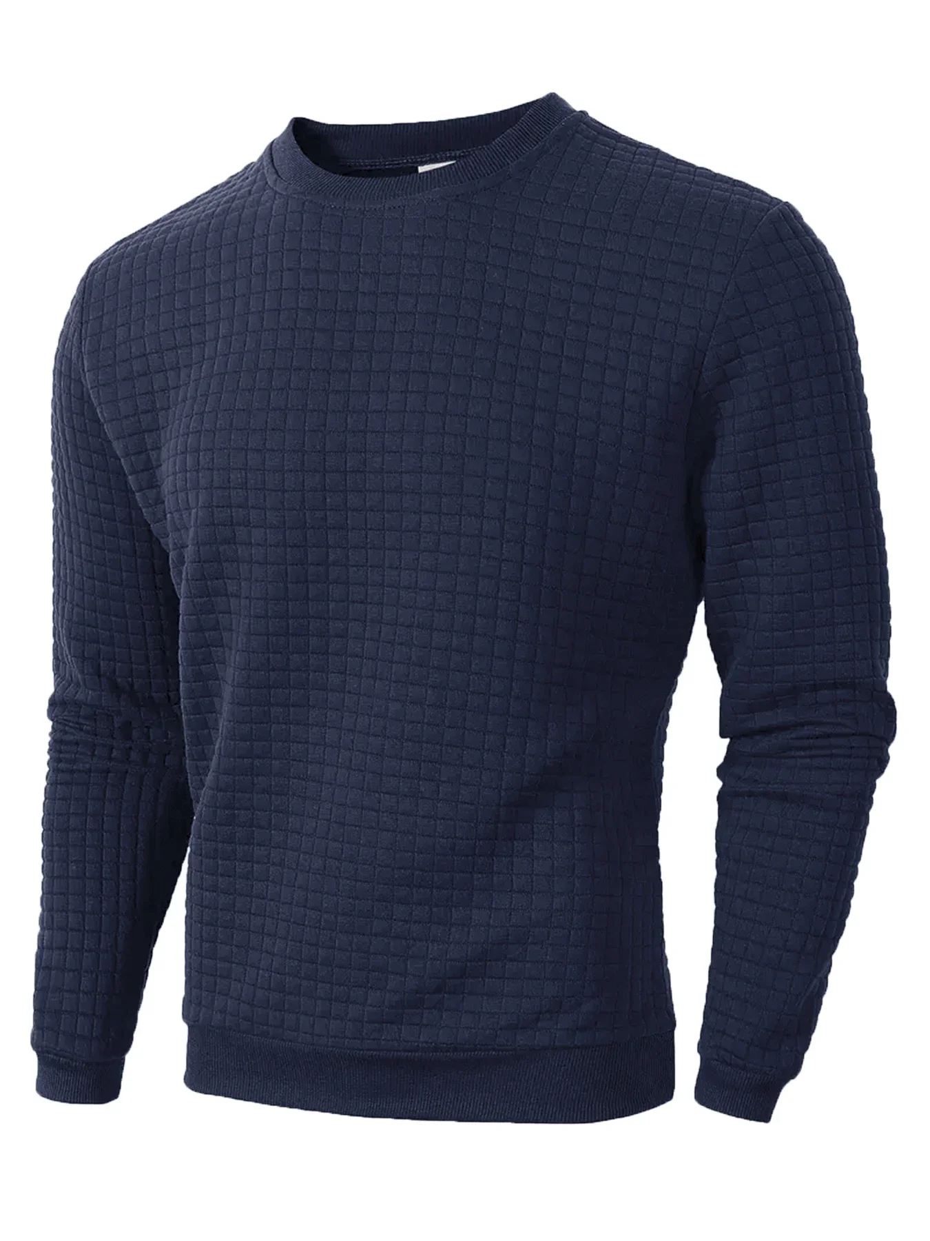 Autumn Men's Crew Neck Pullover Solid Color Casual Jacquard Check Sweatshirt Long Sleeve Warm Slim Sweaters Knitted Streetwear thumbnail 4