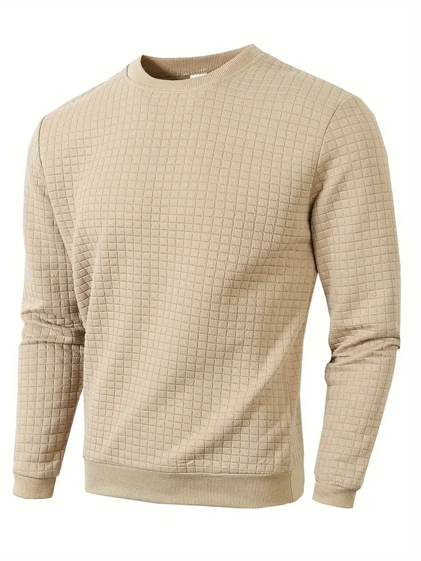 Autumn Men's Crew Neck Pullover Solid Color Casual Jacquard Check Sweatshirt Long Sleeve Warm Slim Sweaters Knitted Streetwear thumbnail 5