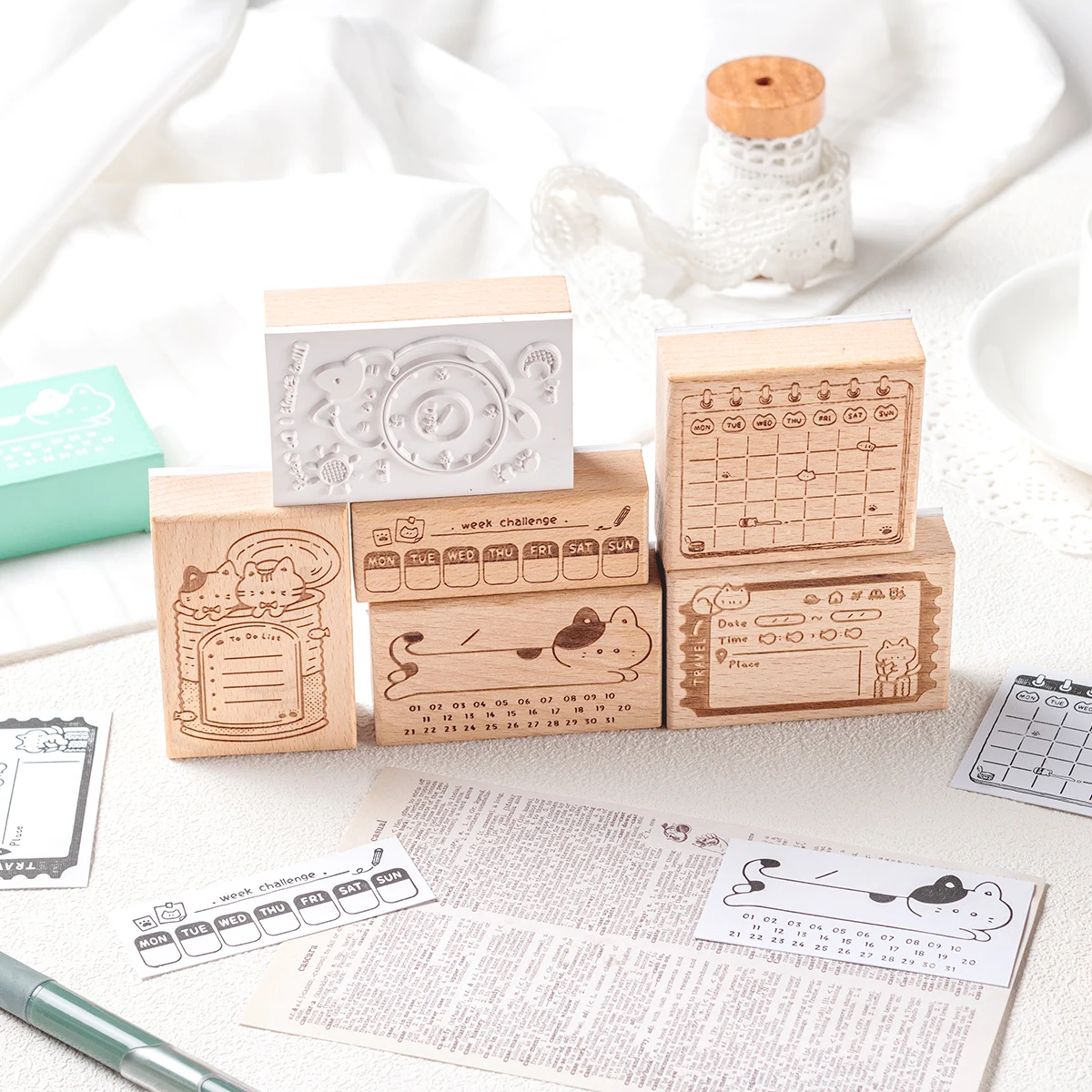 1 pc Creative Animal Wooden Calendar Stamp, suitable for notebooks and planners, stylish and exquisite office and study supplies thumbnail 6