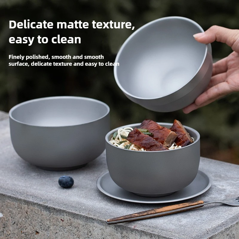 Titanium Camping Bowl Ultralight Double Wall Anti Scald Heat Insulation 350/500ml Portable Soup Salad Bowls for Outdoor Camping thumbnail 6