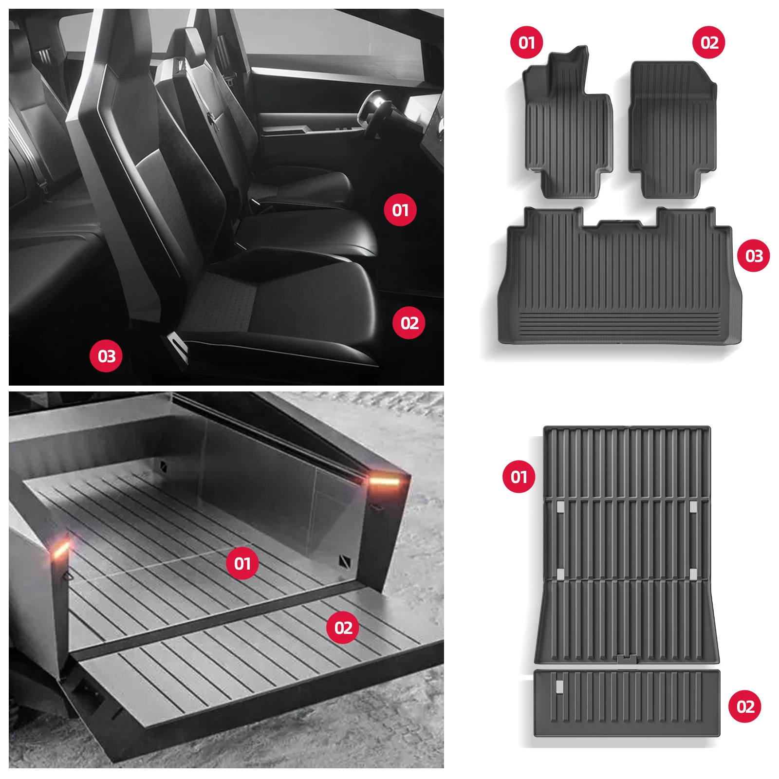 For Tesla Cybertruck Floor Mat TPE Waterproof Non-Slip Foot Pad Cargo Liner Car Protective Mat Pickup Truck Accessories thumbnail 4