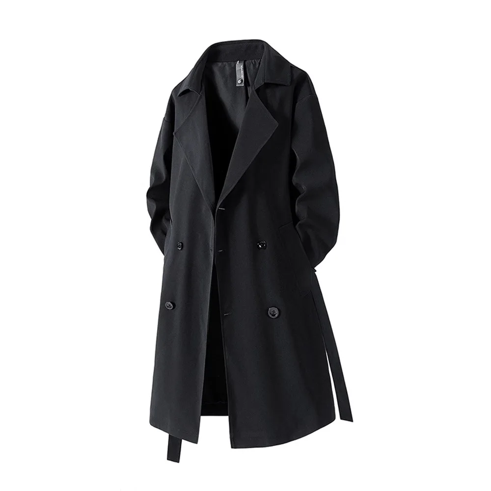 2025 Autumn Mens Long Coat American Streetwear Vintage Over Knee Trench Coat Casual Retro Waterproof Windbreaker thumbnail 2