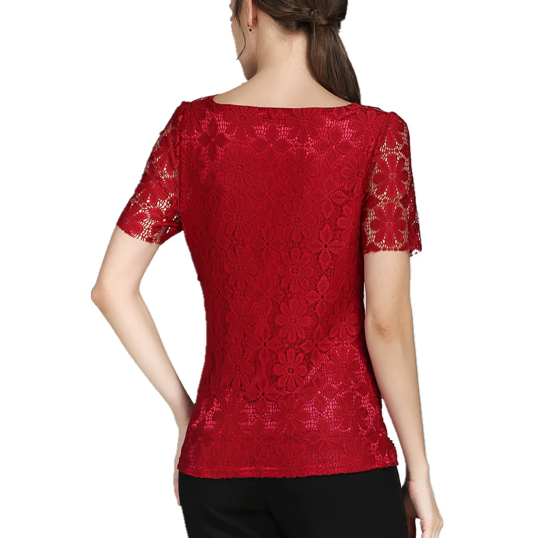 Summer Lace Women Blouse Shirt Casual Solid Hollow Clothing Top thumbnail 3