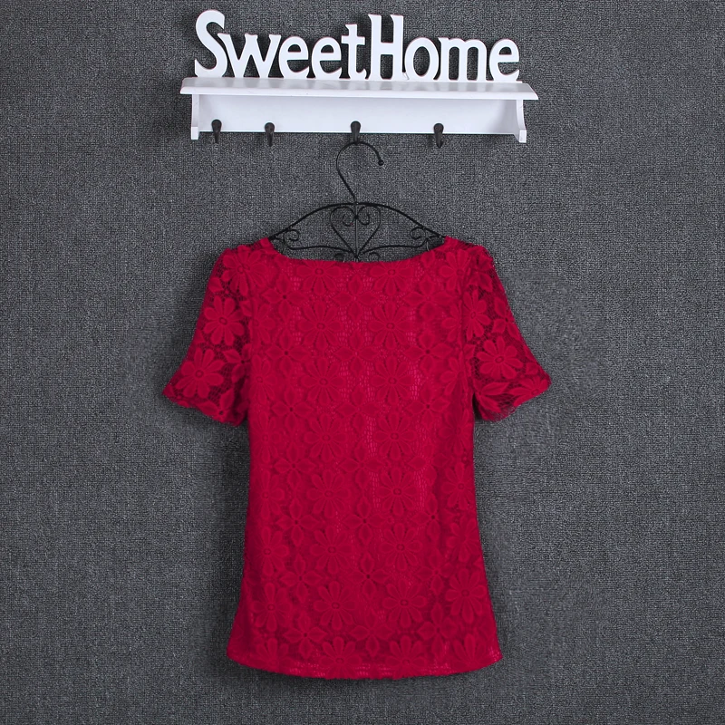 Summer Lace Women Blouse Shirt Casual Solid Hollow Clothing Top thumbnail 5