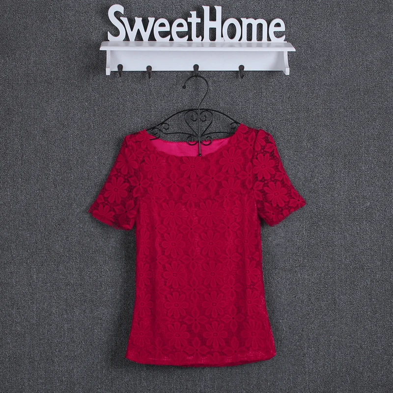 Summer Lace Women Blouse Shirt Casual Solid Hollow Clothing Top thumbnail 4