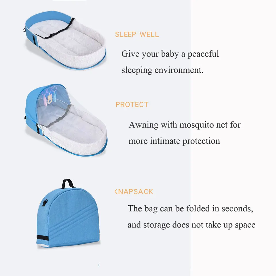 Portable Travel Baby Crib Foldable Baby Cot Nest Multi-function Baby Bed with Protection Mosquito Net Cradle for Newborns Crib thumbnail 3