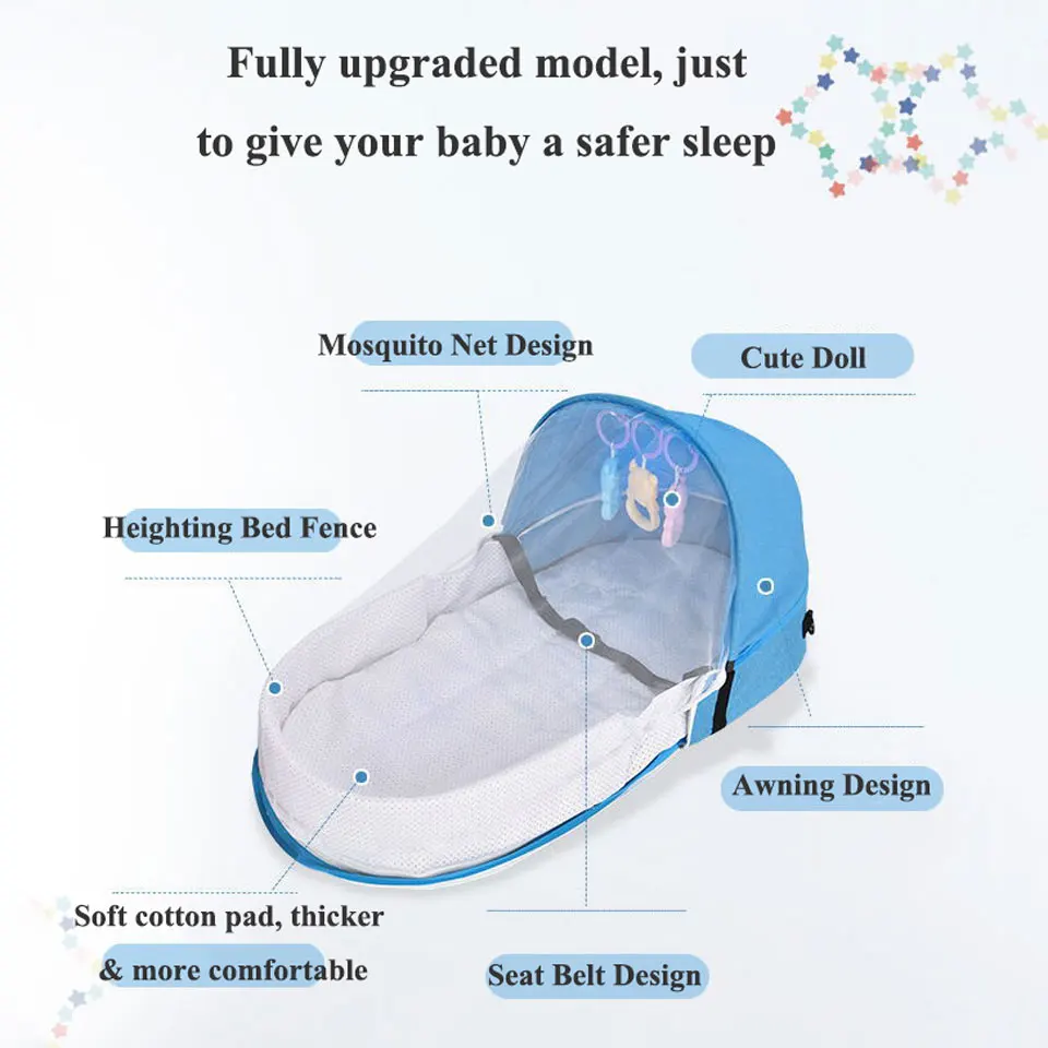 Portable Travel Baby Crib Foldable Baby Cot Nest Multi-function Baby Bed with Protection Mosquito Net Cradle for Newborns Crib thumbnail 2