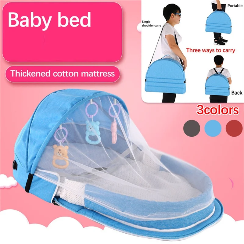 Portable Folding Baby Crib With Net And Awning Nest Baby Bed For Camping Infant Bed Bassinet For Baby thumbnail 2