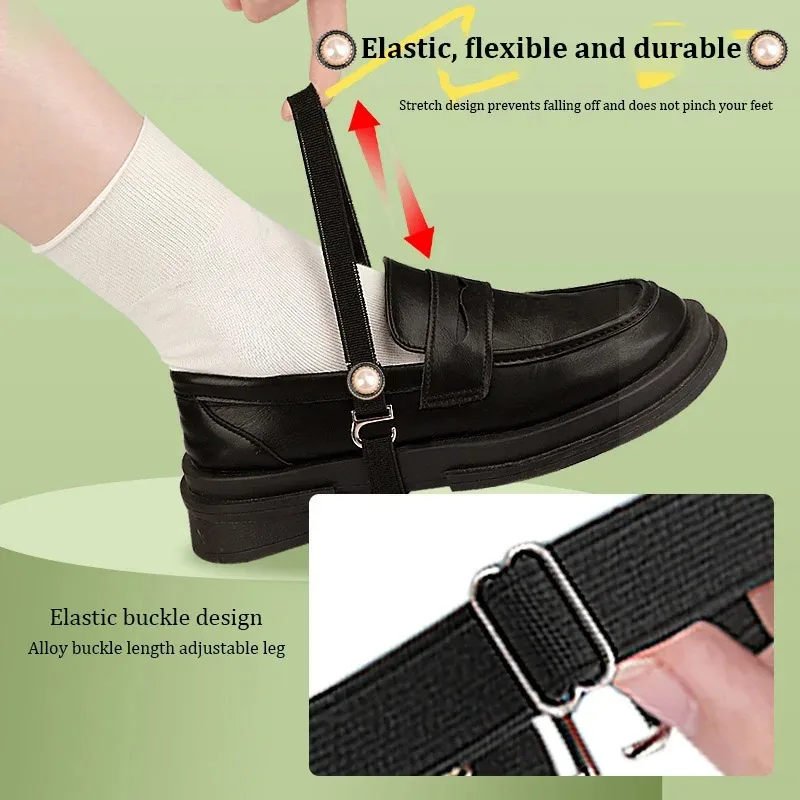 Loafers Bundle Shoelaces Holder Anti-drop Elastic Laces Women Leather Shoes Lastic Shoestring Love Pearl Straps Lazy Accessories thumbnail 4