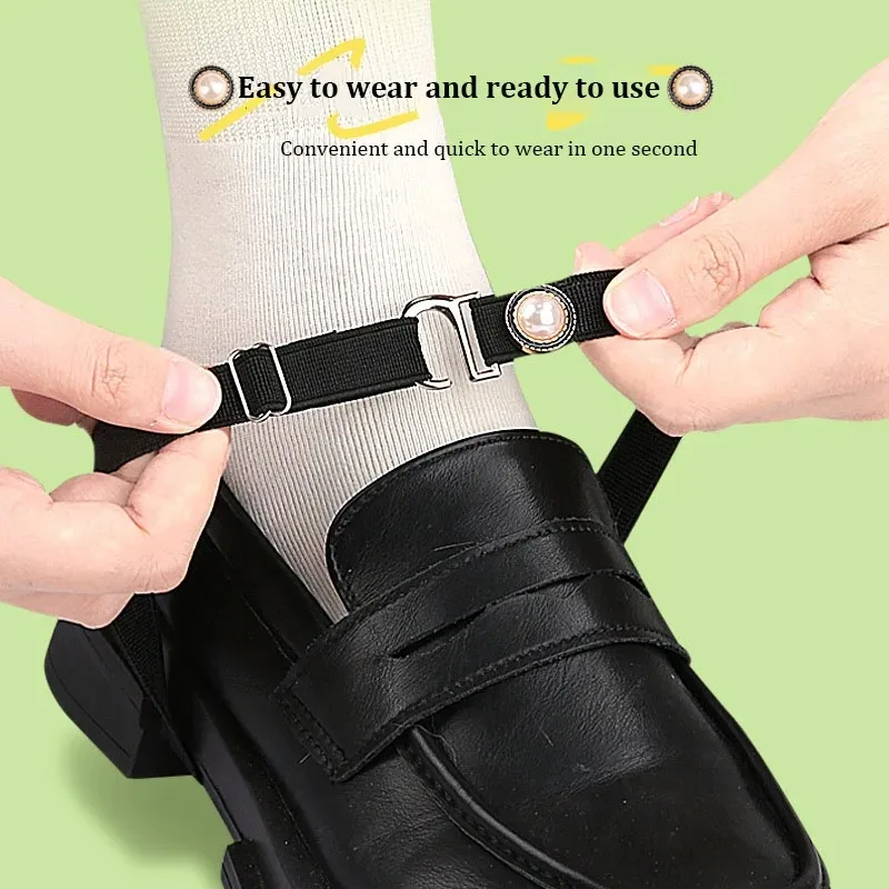 Loafers Bundle Shoelaces Holder Anti-drop Elastic Laces Women Leather Shoes Lastic Shoestring Love Pearl Straps Lazy Accessories thumbnail 3